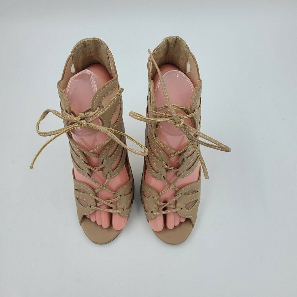 New Look Chic Lace-Up Caged Stiletto Booties Tan Natural Size US 7 / EU 37 Wide - Picture 6 of 10